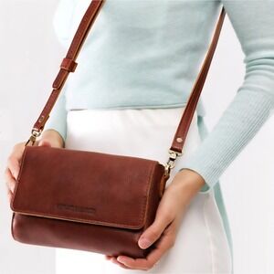 Portland Leather Crossbody Bag Small Tan Brown Shoulder Purse Adjustable Strap